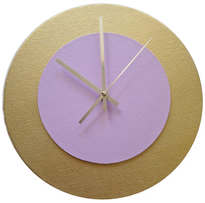 Pop Art Wanduhr Gold  Rosafarben mit goldenen Zeigern 30 cm rund