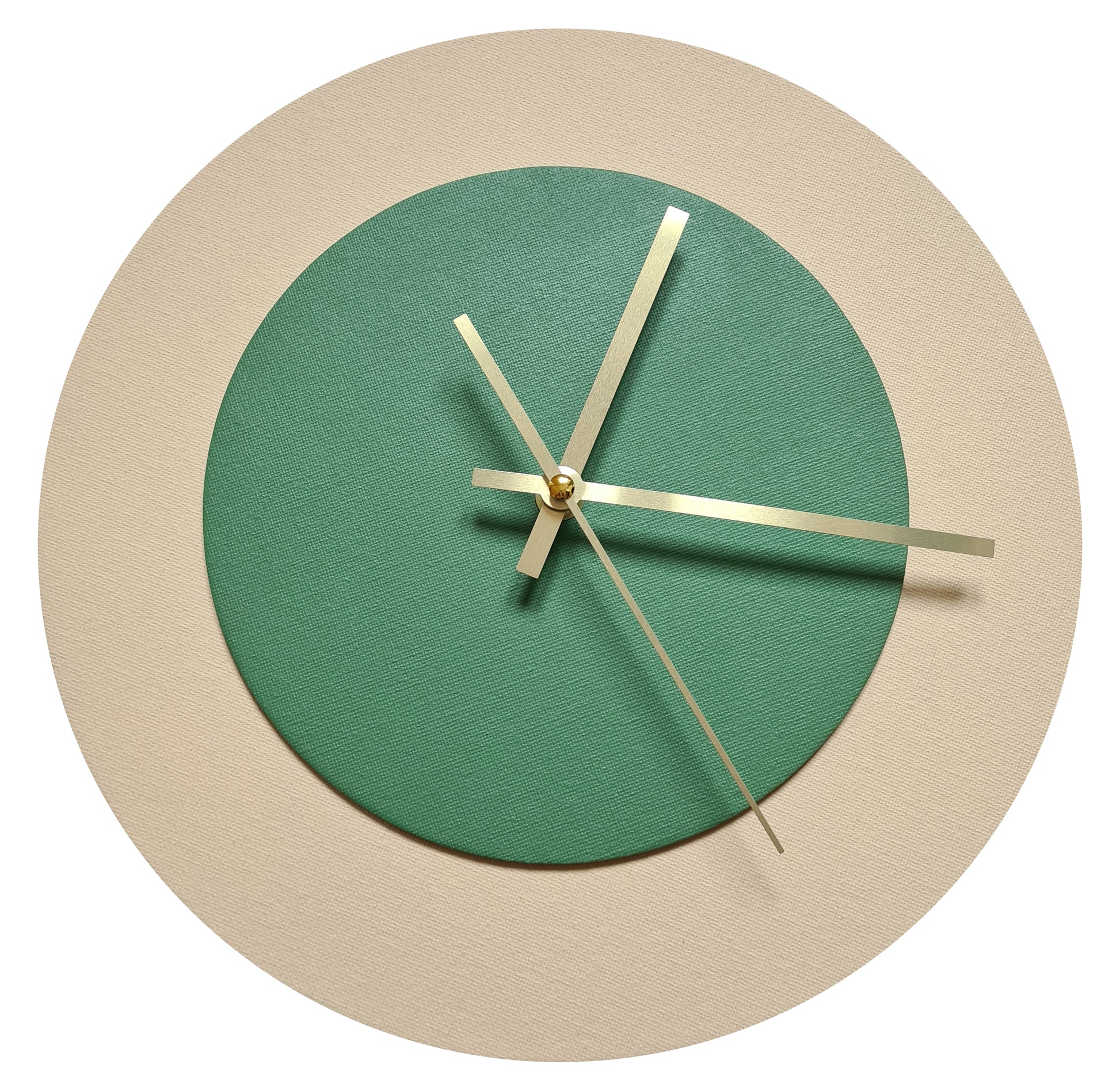Pop Art Wanduhr Creme Laubgrün mit goldenen Zeigern 30 cm rund