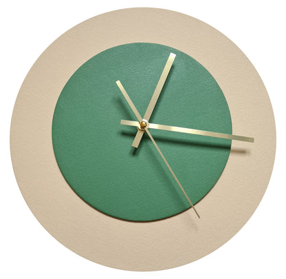 Pop Art Wanduhr Creme Laubgrün mit goldenen Zeigern 30 cm rund