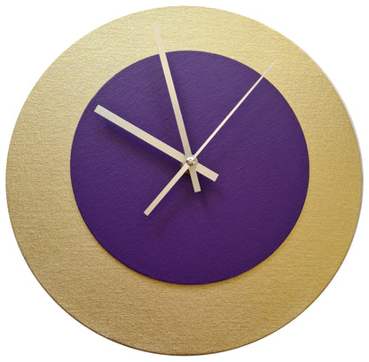 Pop Art Wanduhr Gold  Lilafarben mit goldenen Zeigern 30 cm rund