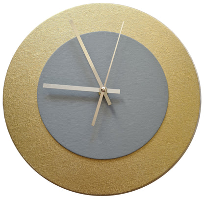Pop Art Wanduhr Gold  Grau mit silbernen Zeigern 30 cm rund