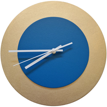 Pop Art Wanduhr Gold  Mittelblau mit weißen Zeigern 30 cm rund