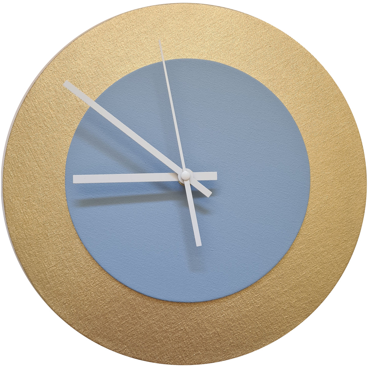 Pop Art Wanduhr Gold Hellblau  mit weißen Zeigern 30 cm rund