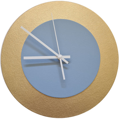 Pop Art Wanduhr Gold Hellblau  mit weißen Zeigern 30 cm rund
