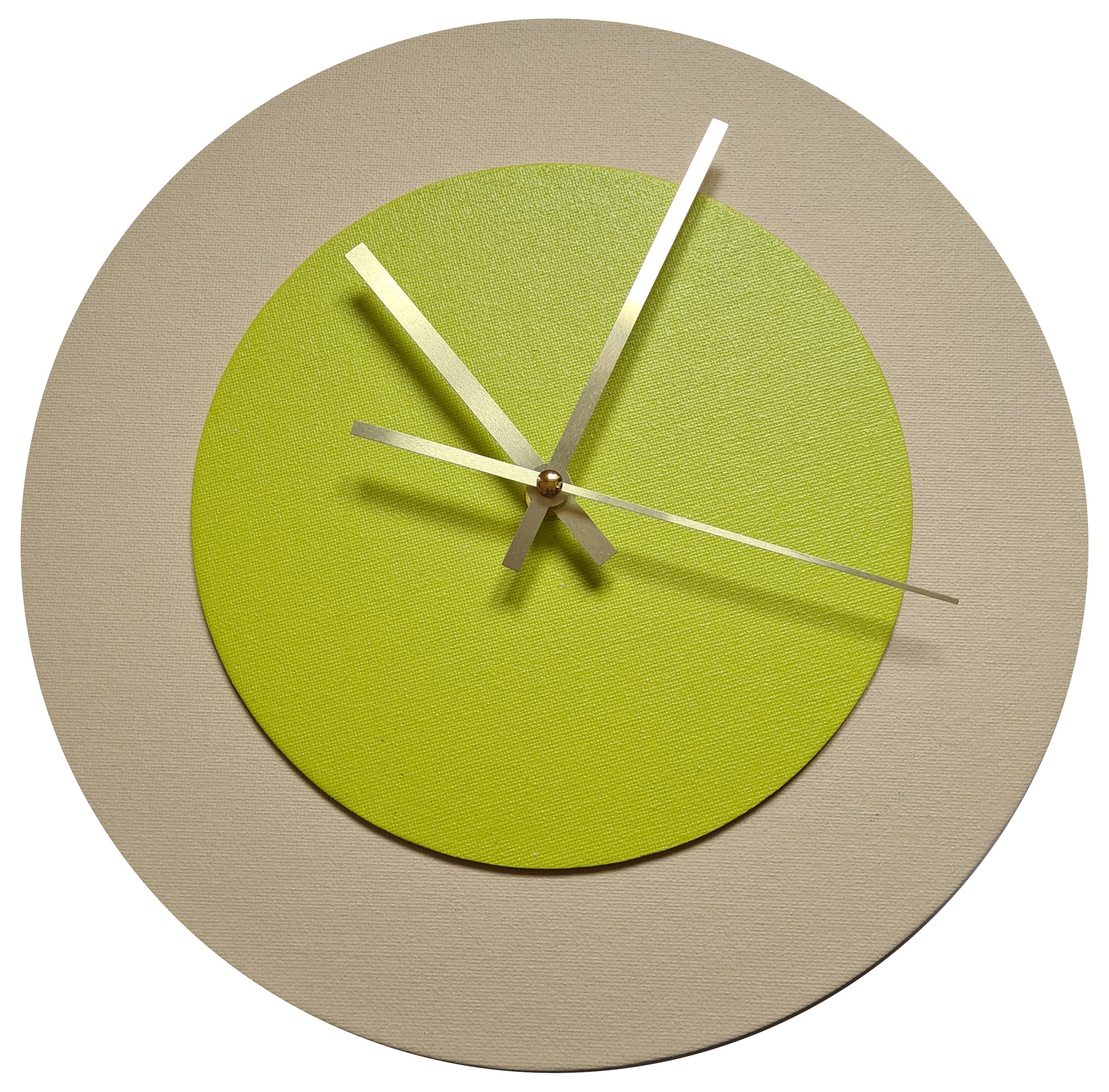 Pop Art Wanduhr Creme Farngrün mit goldenen Zeigern 30 cm rund