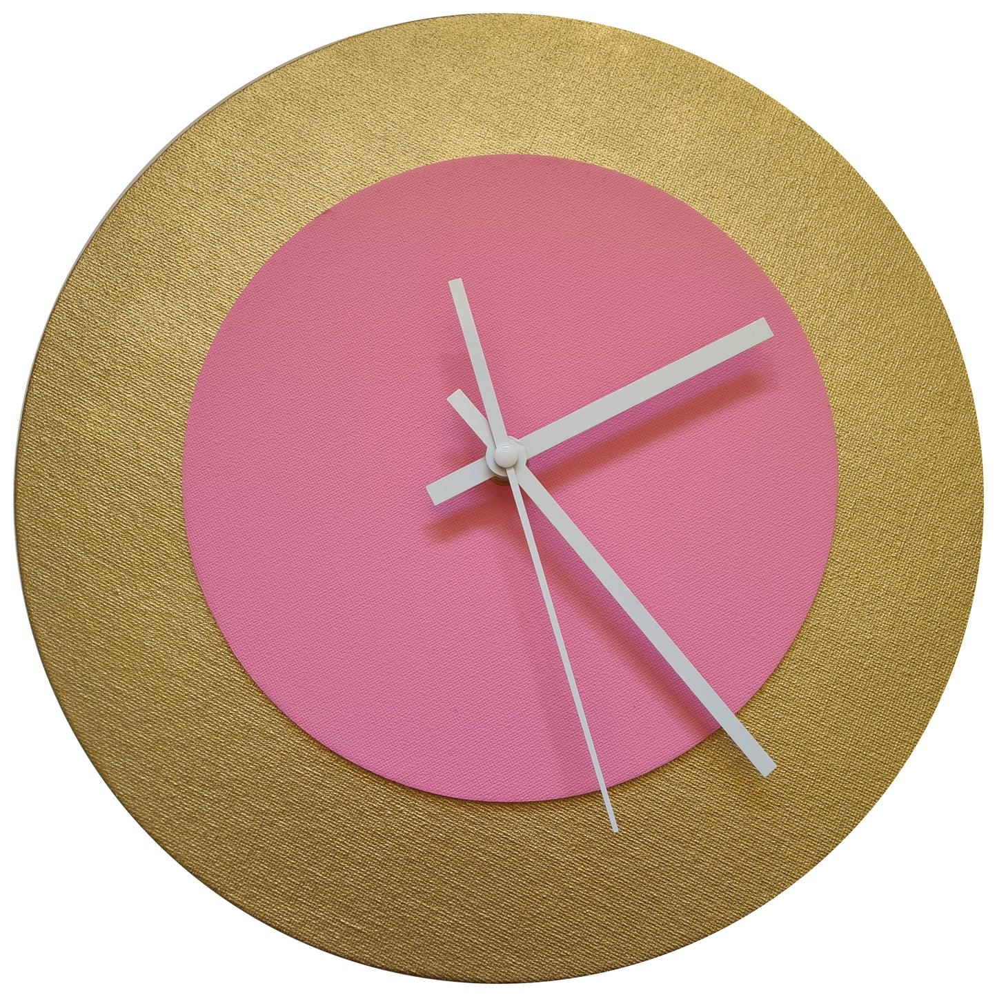 Pop Art Wanduhr Gold  Rosafarben mit weißen Zeigern 30 cm rund