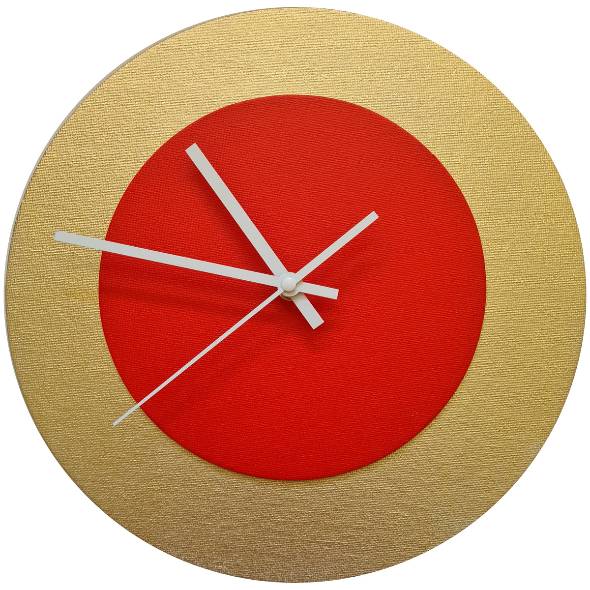 Pop Art Wanduhr Gold  Hellrot mit weißen Zeigern 30 cm rund