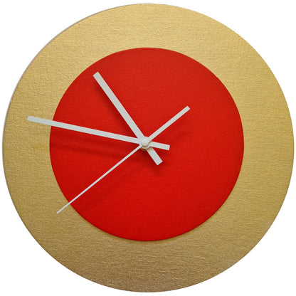 Pop Art Wanduhr Gold  Hellrot mit weißen Zeigern 30 cm rund