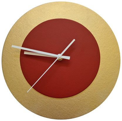 Pop Art Wanduhr Gold  Dunkelrot mit  weißen Zeigern 30 cm rund