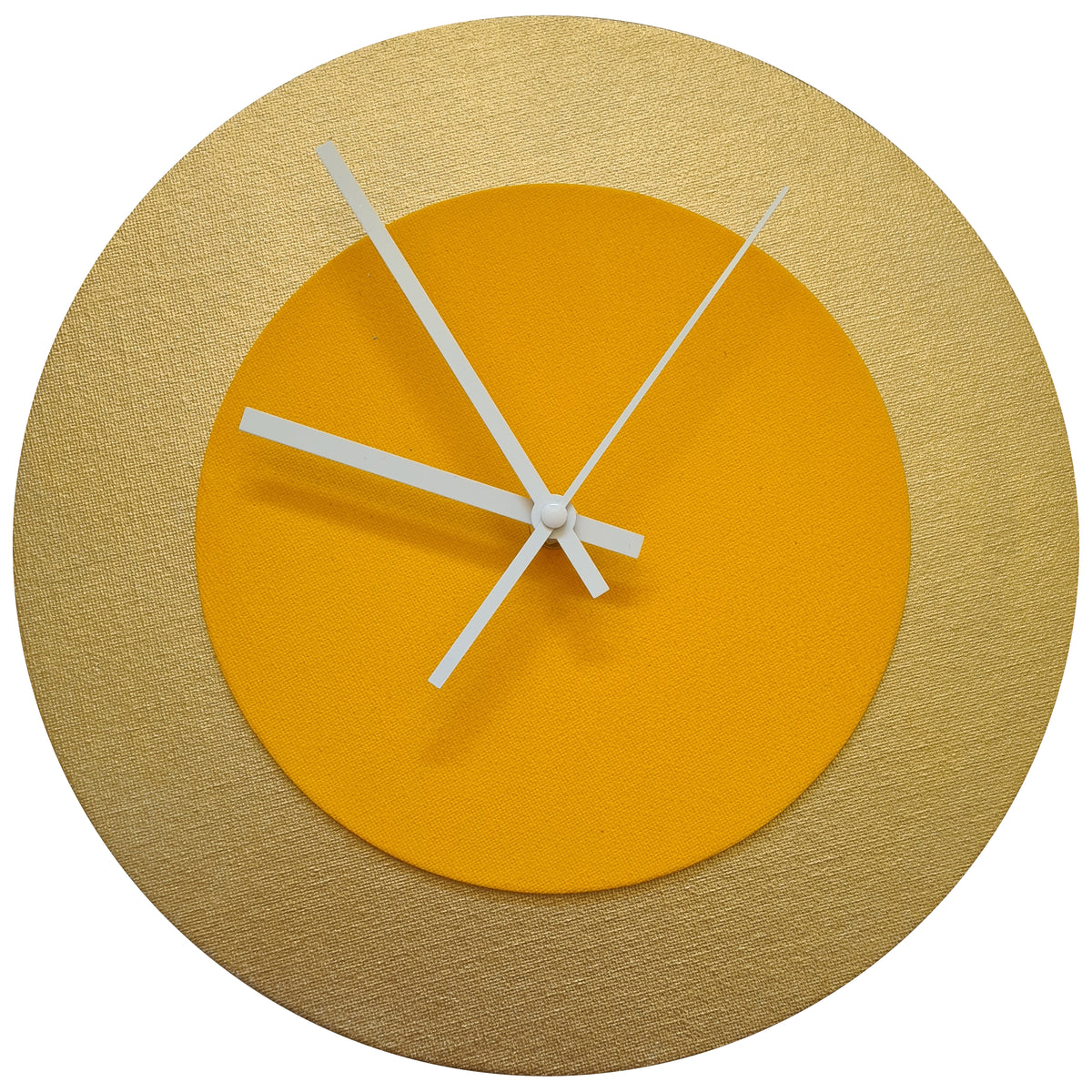 Pop Art Wanduhr Gold  Sonnengelb mit weißen Zeigern 30 cm rund