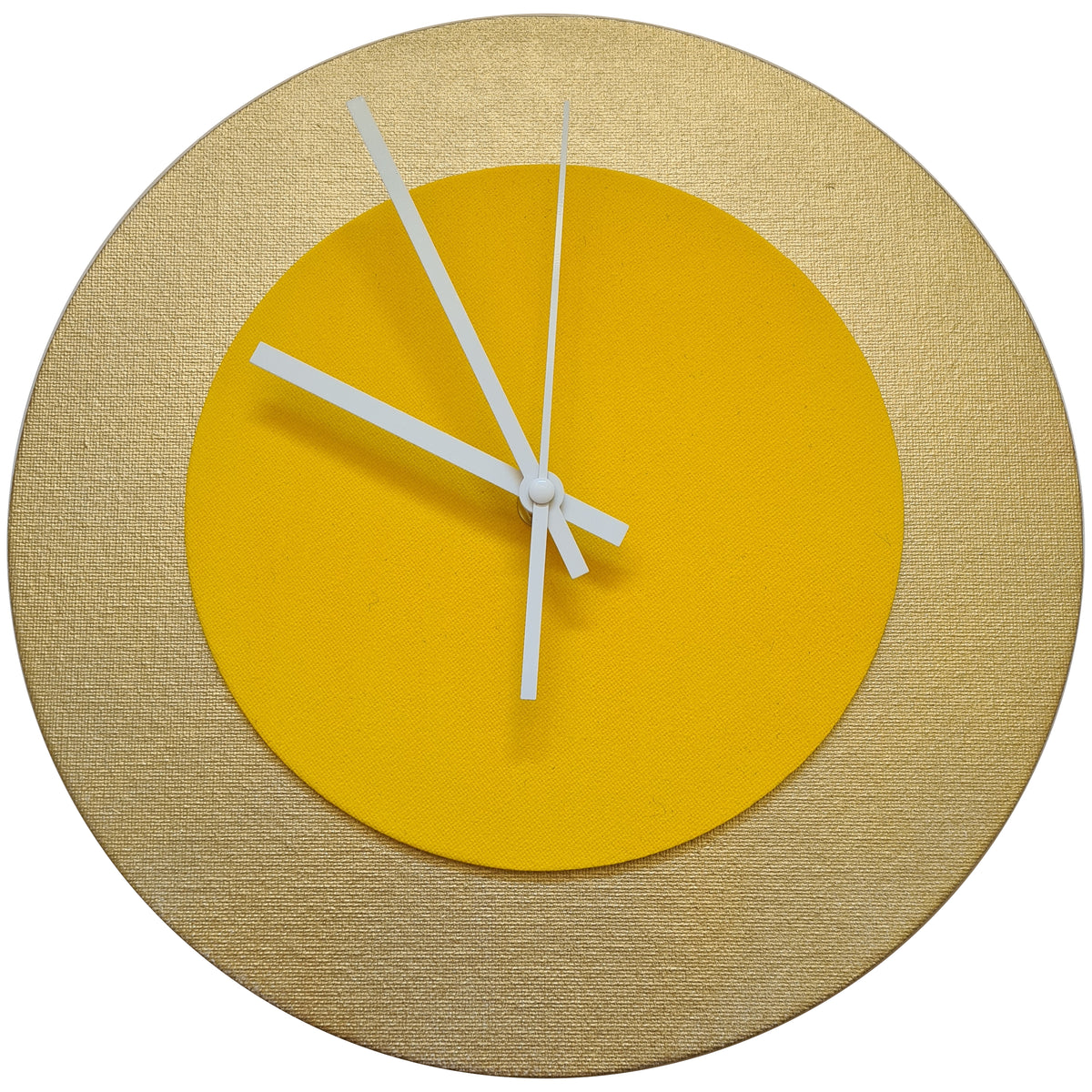 Pop Art Wanduhr Gold  Sonnengelb mit weißen Zeigern 30 cm rund