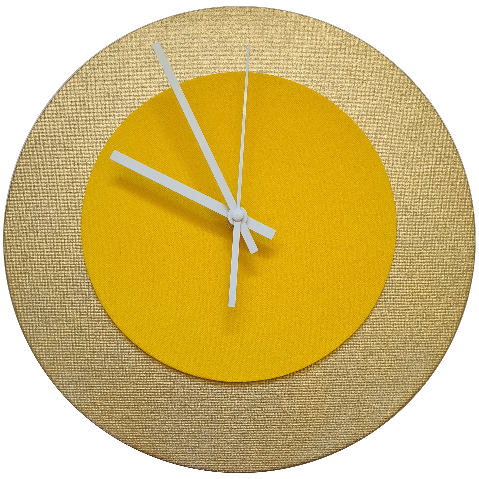Pop Art Wanduhr Gold  Sonnengelb mit weißen Zeigern 30 cm rund