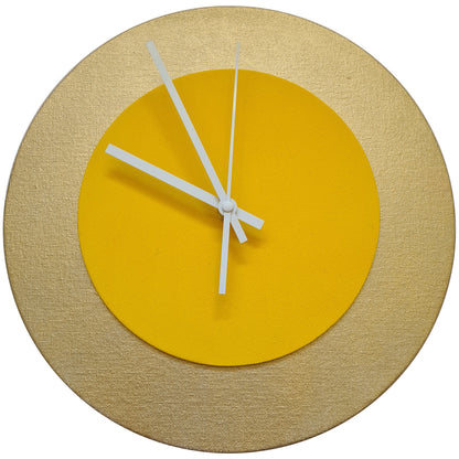 Pop Art Wanduhr Gold  Sonnengelb mit weißen Zeigern 30 cm rund