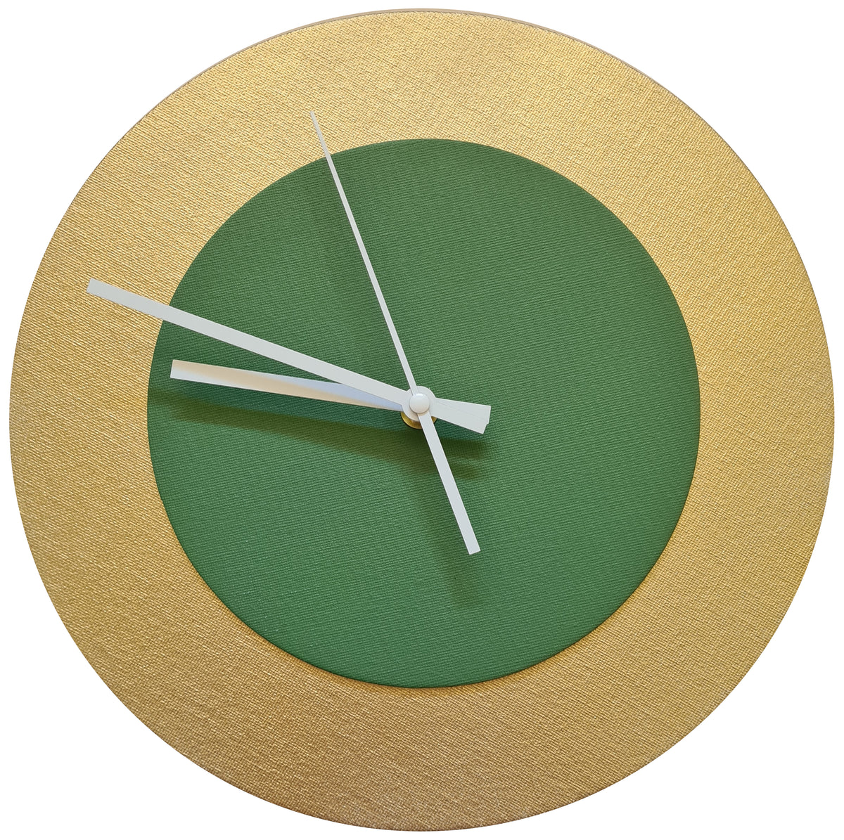 Pop Art Wanduhr Gold  Laubgrün mit weißen Zeigern 30 cm rund