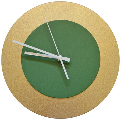 Pop Art Wanduhr Gold  Laubgrün mit weißen Zeigern 30 cm rund