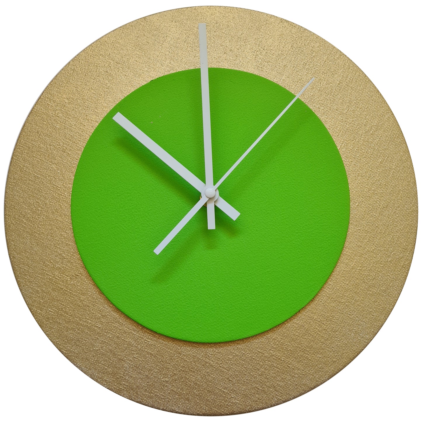 Pop Art Wanduhr Gold  Hellgrün mit weißen Zeigern 30 cm rund