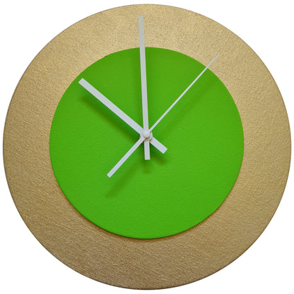 Pop Art Wanduhr Gold  Hellgrün mit weißen Zeigern 30 cm rund