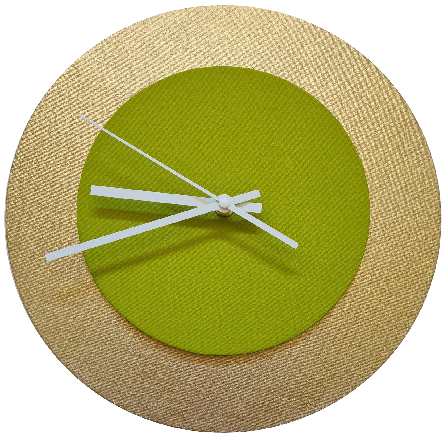 Pop Art Wanduhr Gold  Olivgrün mit weißen Zeigern 30 cm rund