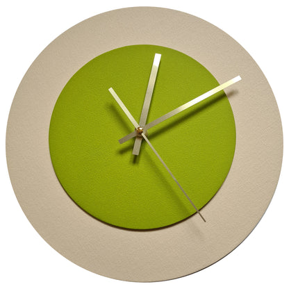 Pop Art Wanduhr Creme Olivgrün mit goldenen Zeigern 30 cm rund