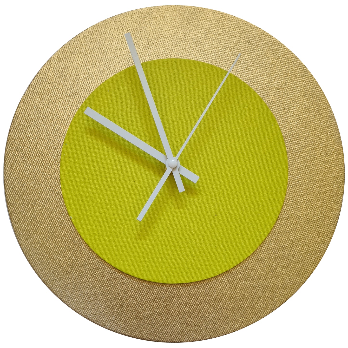 Pop Art Wanduhr Gold  Farngrün mit weißen Zeigern 30 cm rund