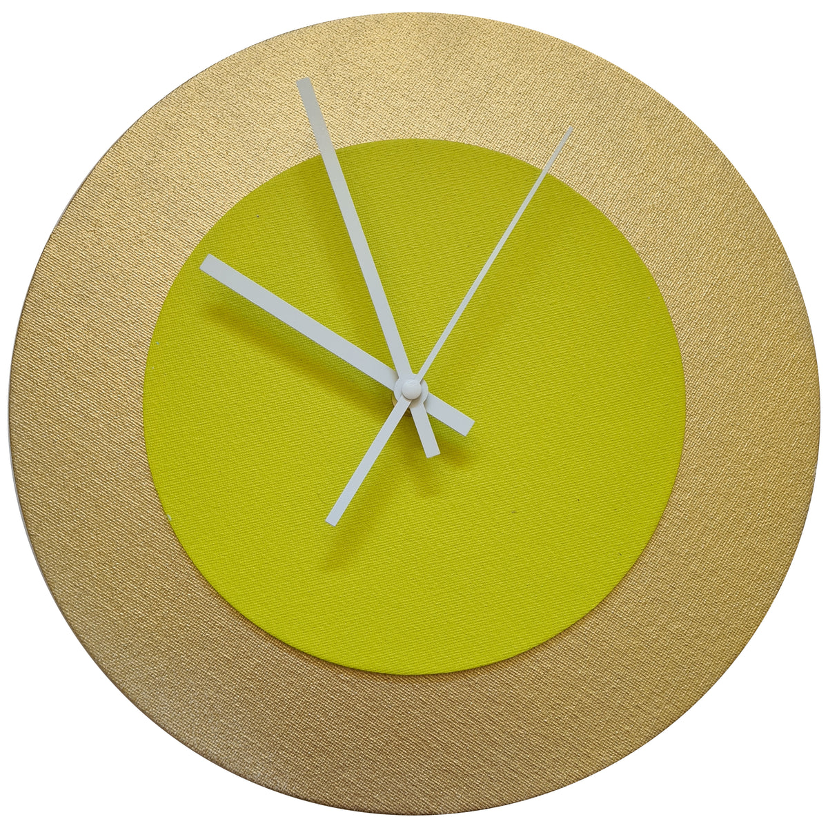 Pop Art Wanduhr Gold  Farngrün mit weißen Zeigern 30 cm rund