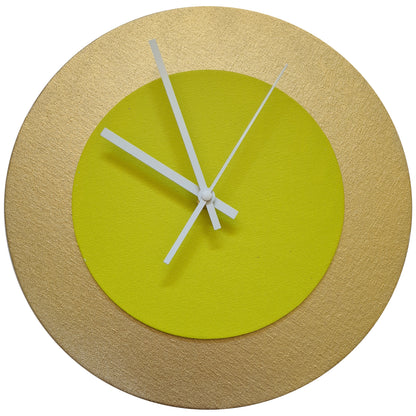 Pop Art Wanduhr Gold  Farngrün mit weißen Zeigern 30 cm rund