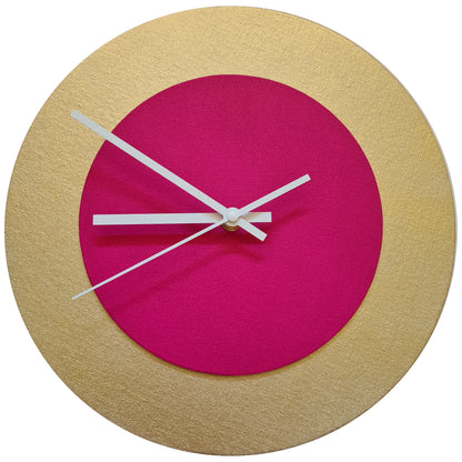 Pop Art Wanduhr Gold  Magentafarben mit weißen Zeigern 30 cm rund