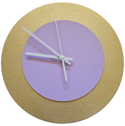 Pop Art Wanduhr Gold  Fliederfarben mit weißen Zeigern 30 cm rund