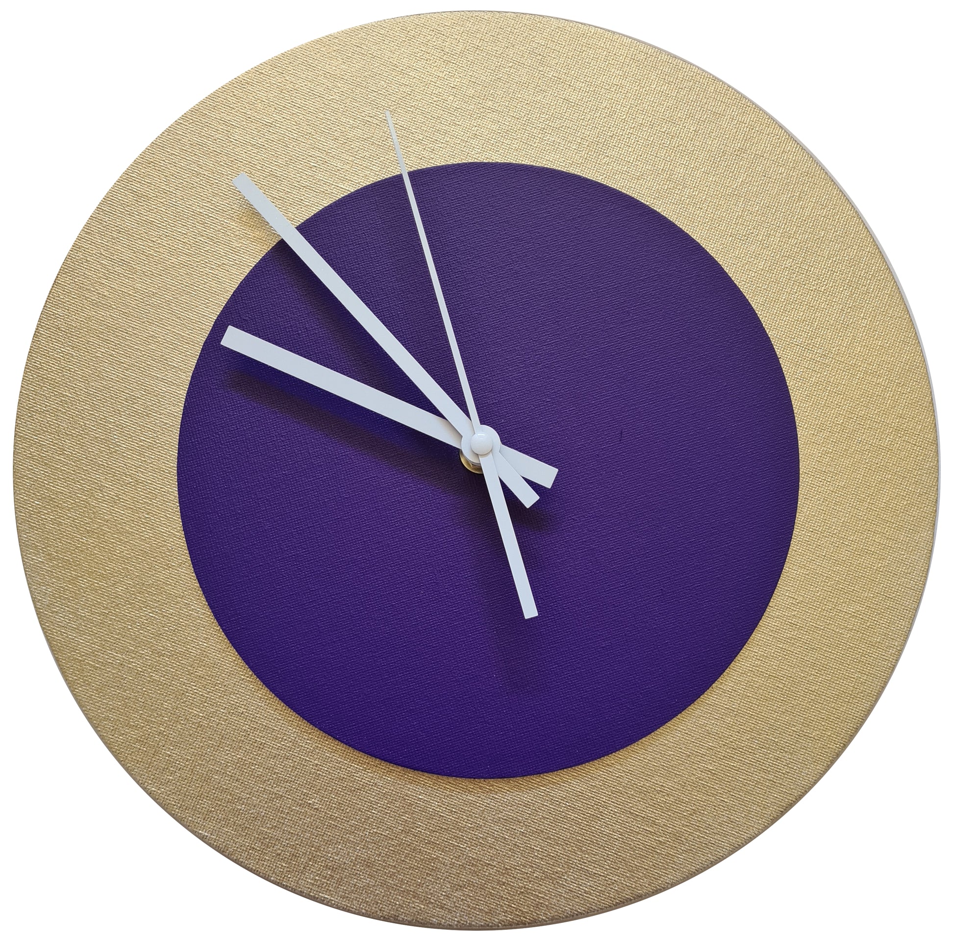 Pop Art Wanduhr Gold  Lilafarben mit weißen Zeigern 30 cm rund