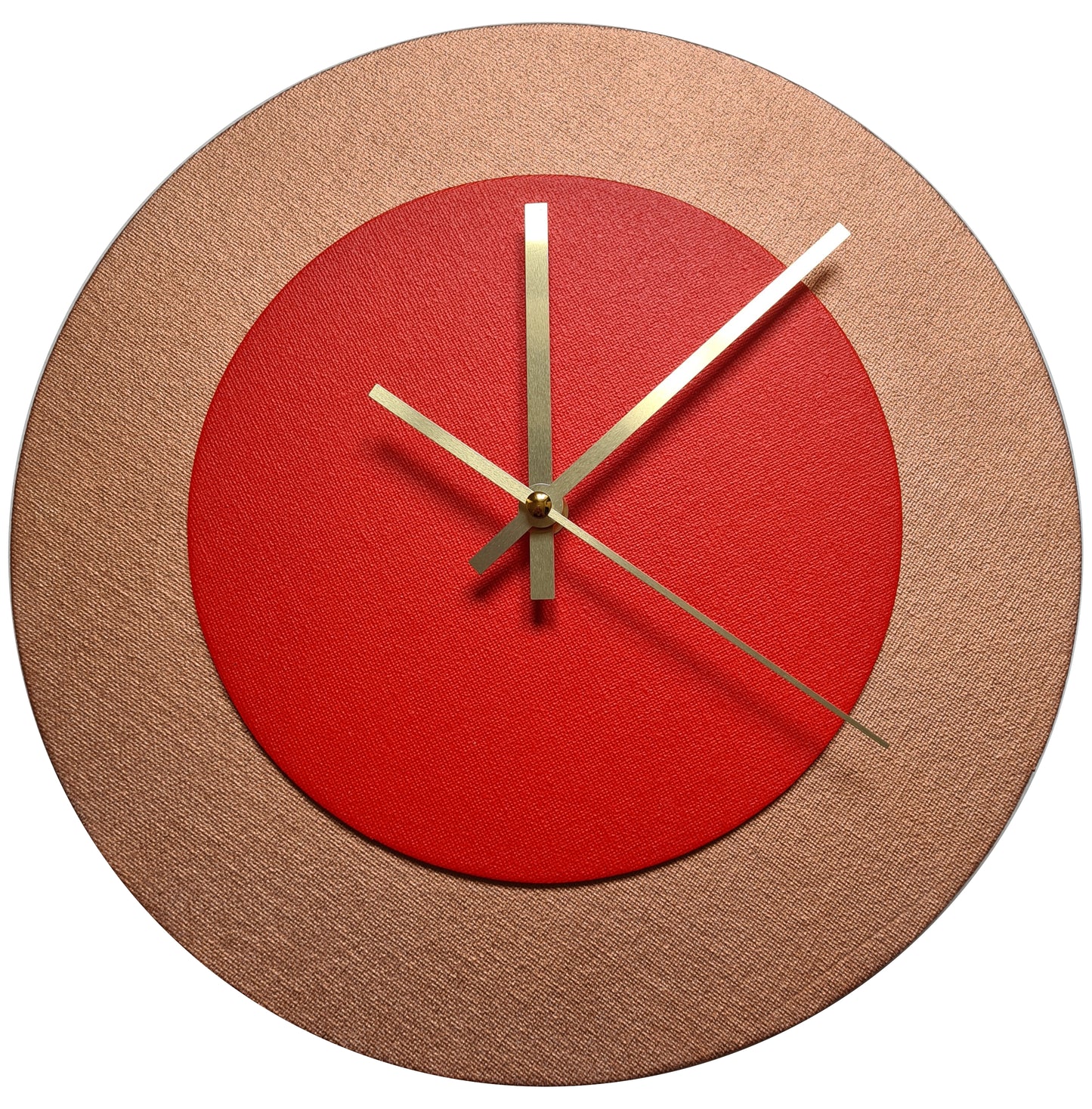 Pop Art Wanduhr Bronze  Hellrot mit goldenen Zeigern 30 cm rund