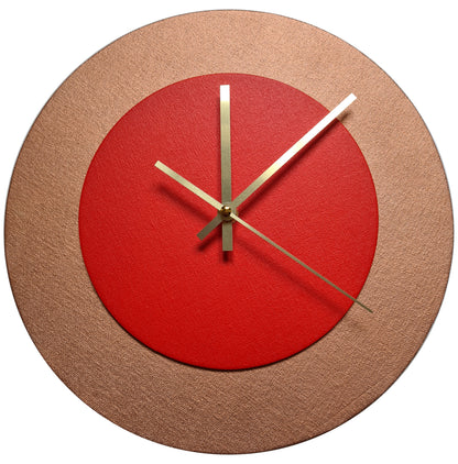 Pop Art Wanduhr Bronze  Hellrot mit goldenen Zeigern 30 cm rund