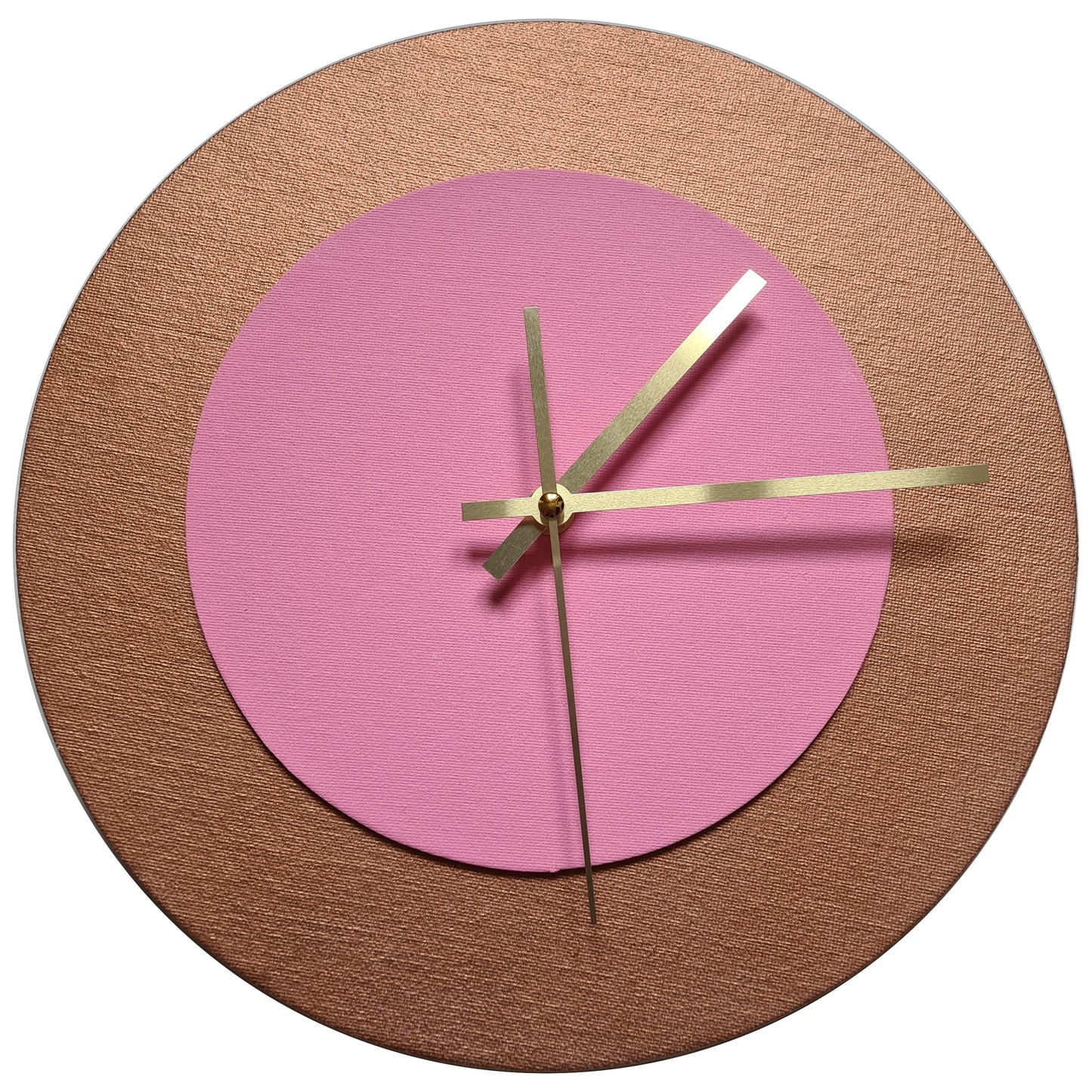 Pop Art Wanduhr Bronze  Rosafarben mit goldenen Zeigern 30 cm rund