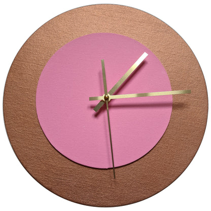 Pop Art Wanduhr Bronze  Rosafarben mit goldenen Zeigern 30 cm rund