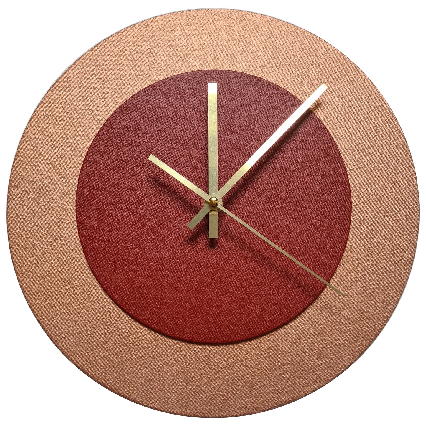 Pop Art Wanduhr Bronze  Dunkelrot mit goldenen Zeigern 30 cm rund