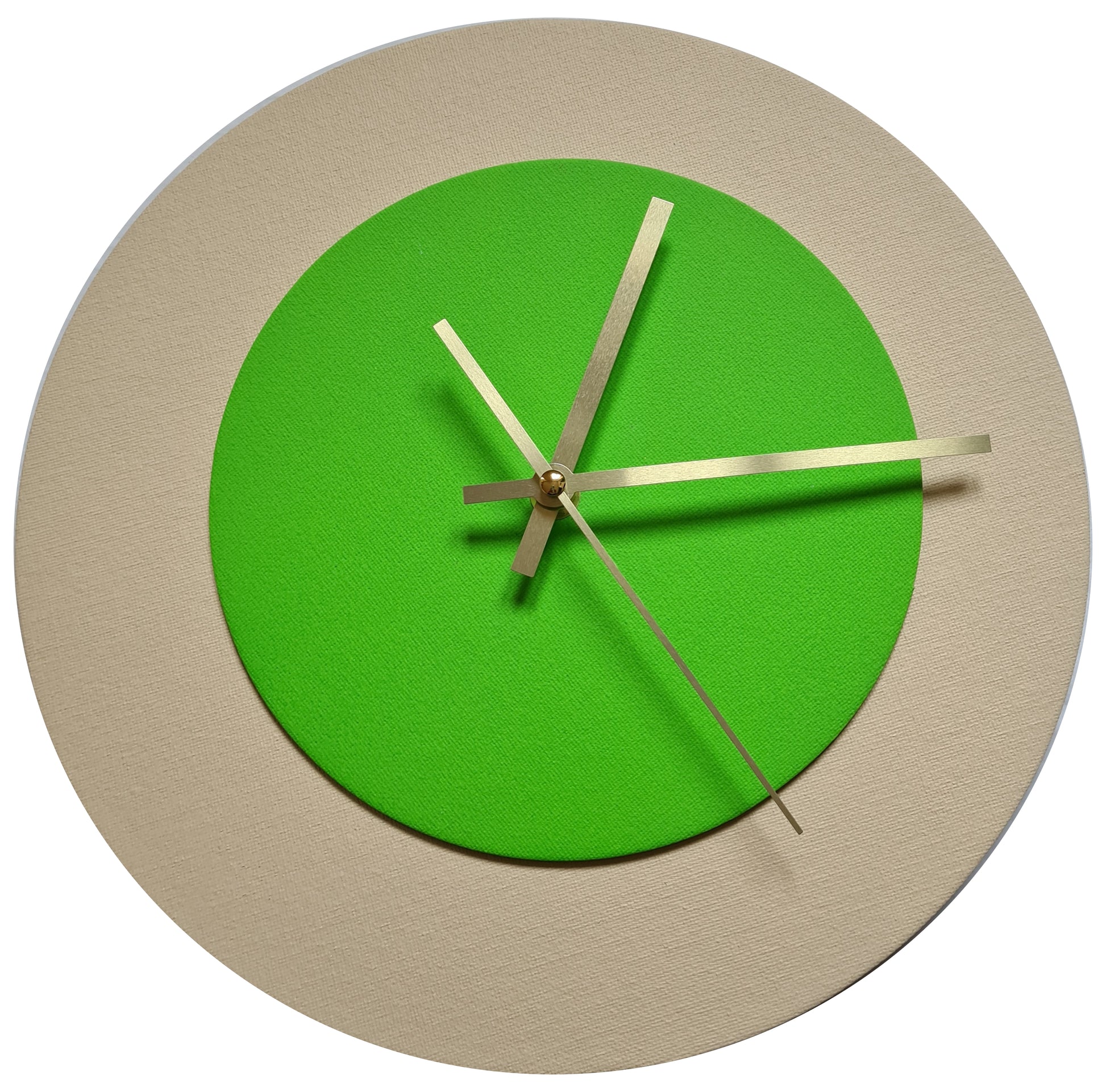 Pop Art Wanduhr Creme Hellgrün mit goldenen Zeigern 30 cm rund