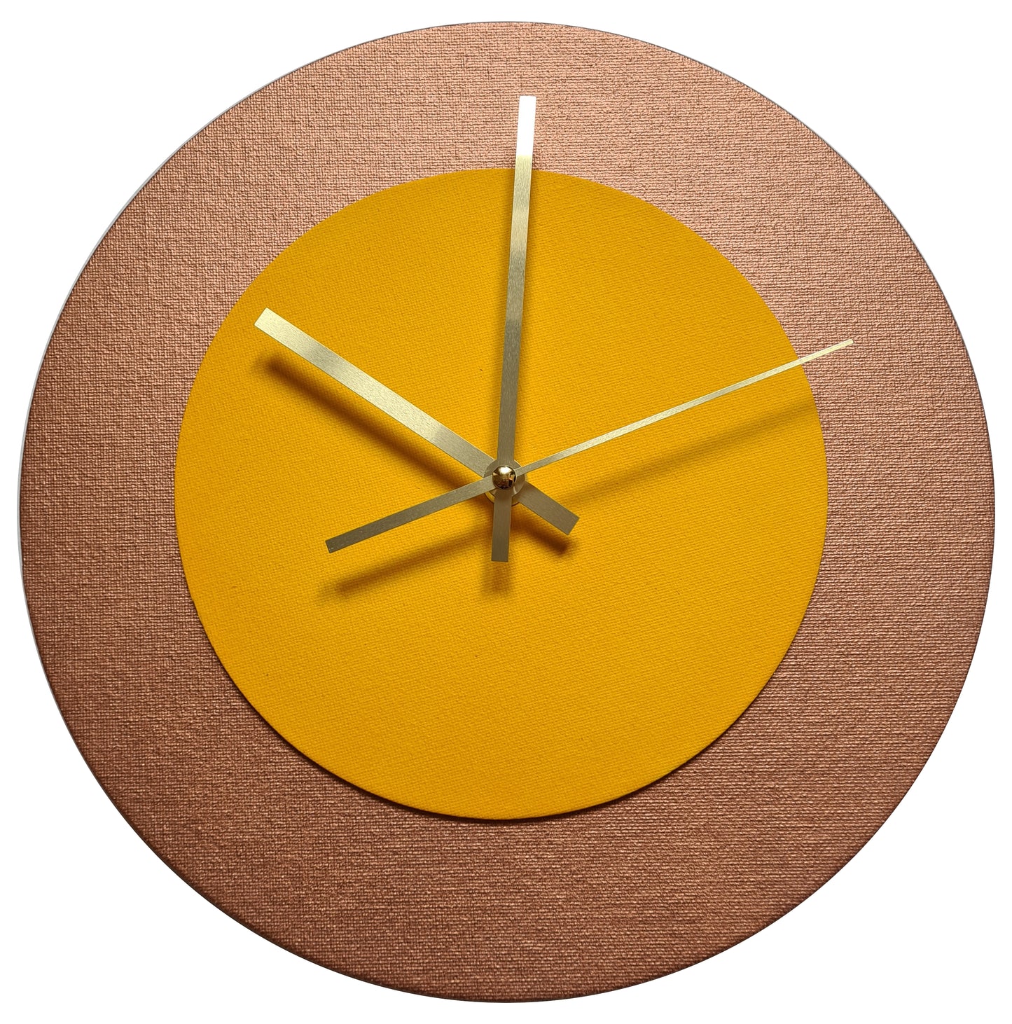 Pop Art Wanduhr Bronze  Sonnengelb mit goldenen Zeigern 30 cm rund