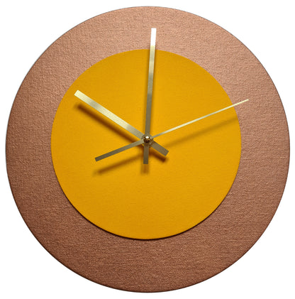 Pop Art Wanduhr Bronze  Sonnengelb mit goldenen Zeigern 30 cm rund