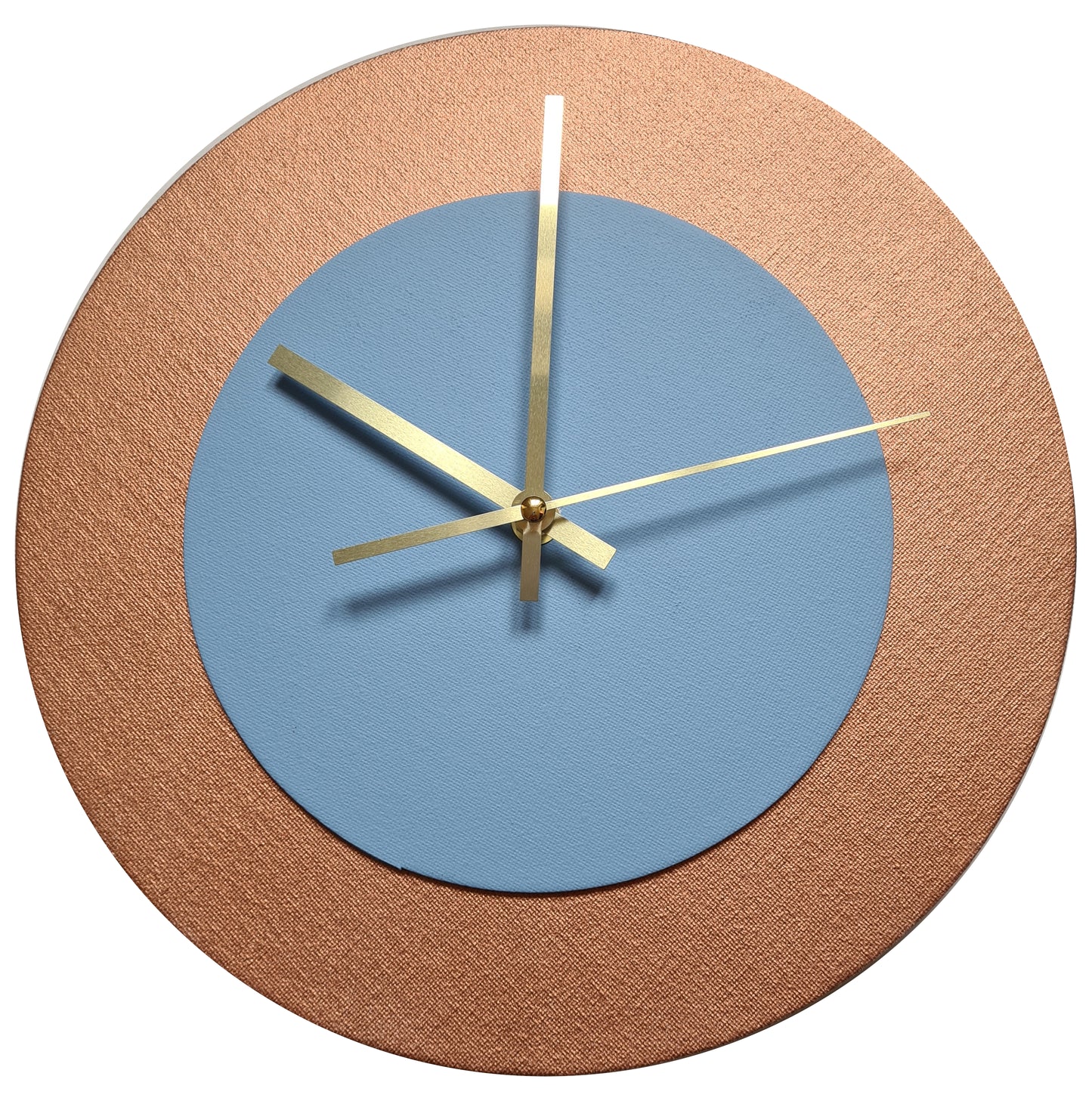 Pop Art Wanduhr Bronze Hellblau  mit goldenen Zeigern 30 cm rund