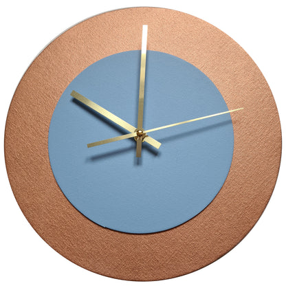 Pop Art Wanduhr Bronze Hellblau  mit goldenen Zeigern 30 cm rund