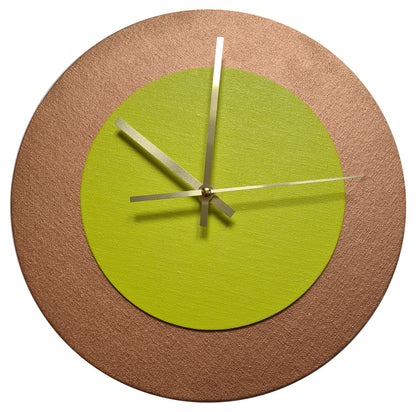 Pop Art Wanduhr Bronze  Farngrün mit goldenen Zeigern 30 cm rund