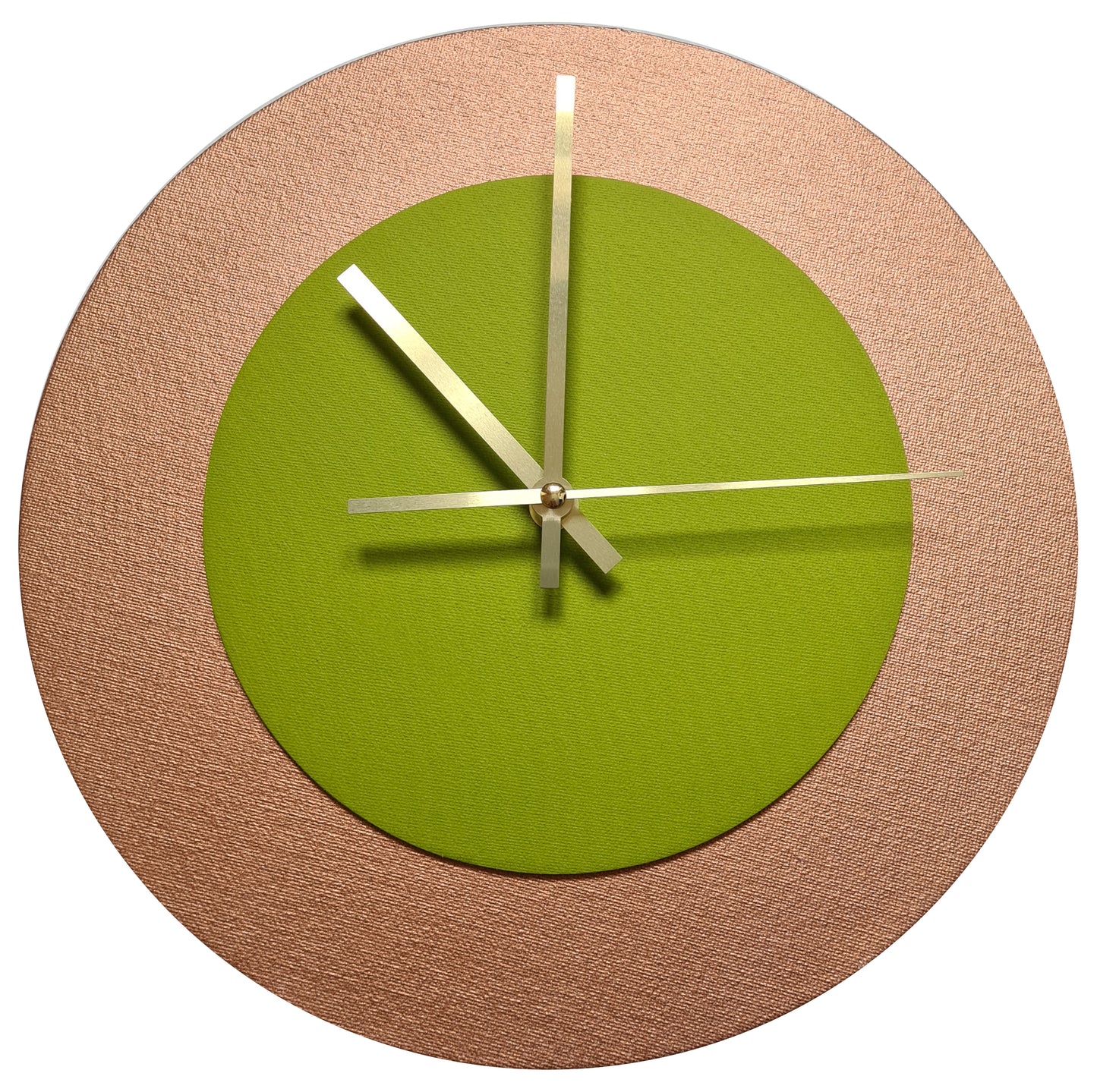 Pop Art Wanduhr Bronze  Olivgrün mit goldenen Zeigern 30 cm rund