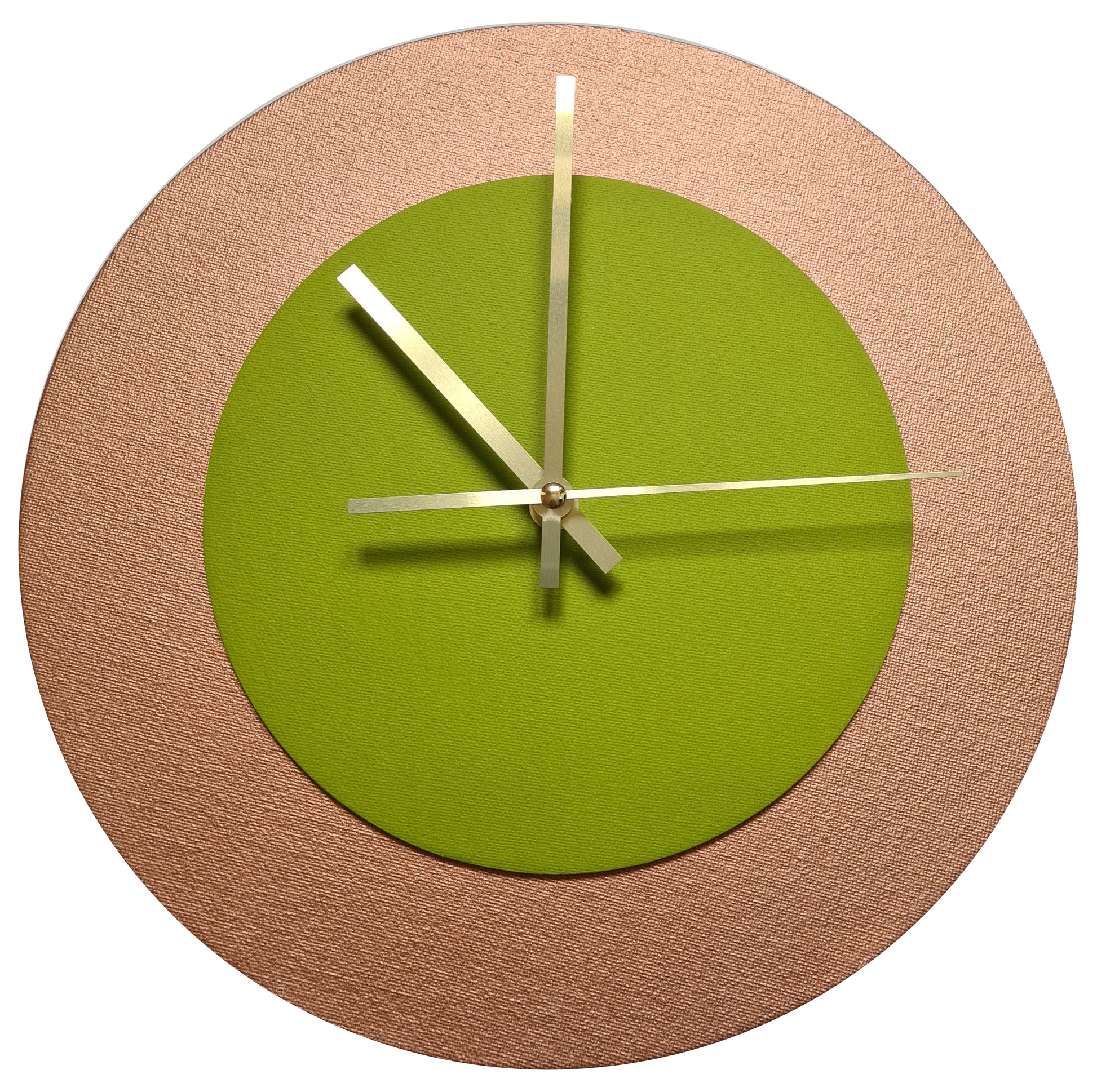 Pop Art Wanduhr Bronze  Olivgrün mit goldenen Zeigern 30 cm rund