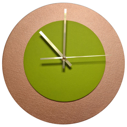 Pop Art Wanduhr Bronze  Olivgrün mit goldenen Zeigern 30 cm rund