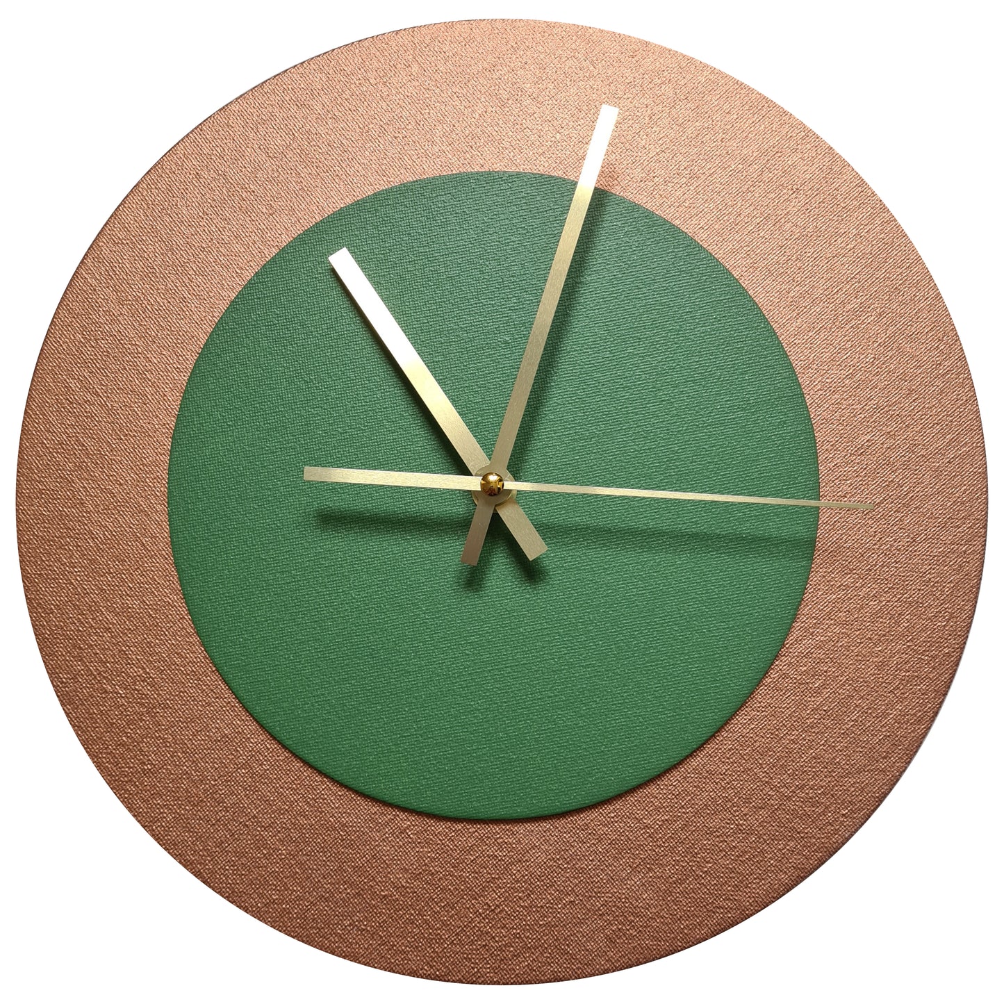 Pop Art Wanduhr Bronze  Laubgrün mit goldenen Zeigern 30 cm rund