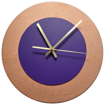 Pop Art Wanduhr Bronze  Lilafarben mit goldenen Zeigern 30 cm rund