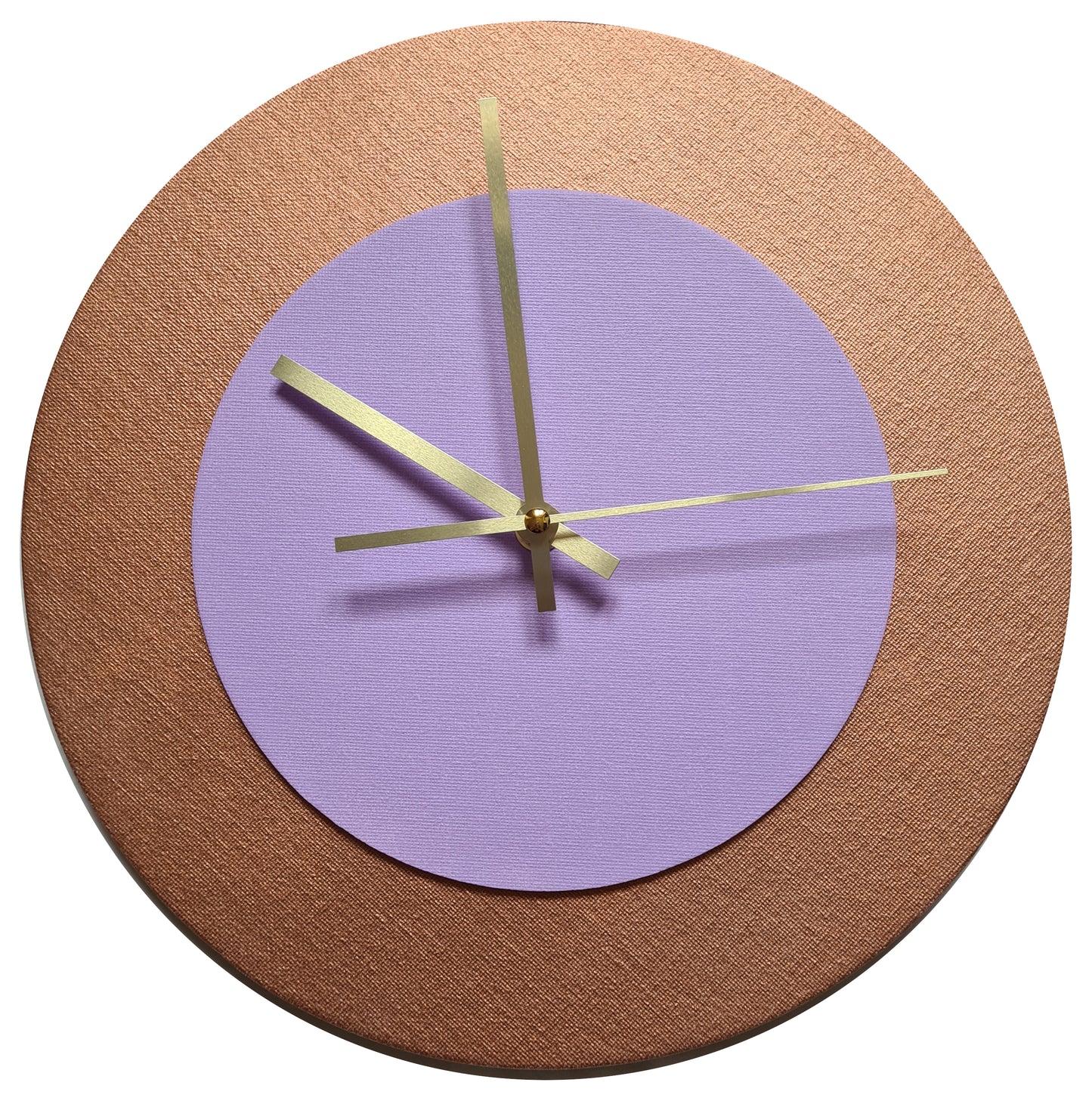 Pop Art Wanduhr Bronze  Fliederfarben mit goldenen Zeigern 30 cm rund