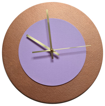 Pop Art Wanduhr Bronze  Fliederfarben mit goldenen Zeigern 30 cm rund