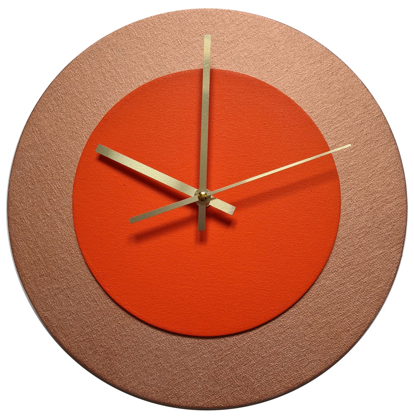 Pop Art Wanduhr Bronze  Orangefarben mit goldenen Zeigern 30 cm rund