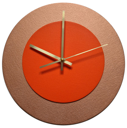 Pop Art Wanduhr Bronze  Orangefarben mit goldenen Zeigern 30 cm rund