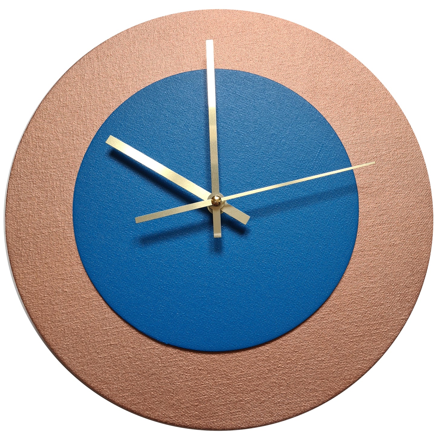 Pop Art Wanduhr Bronze  Mittelblau mit goldenen Zeigern 30 cm rund